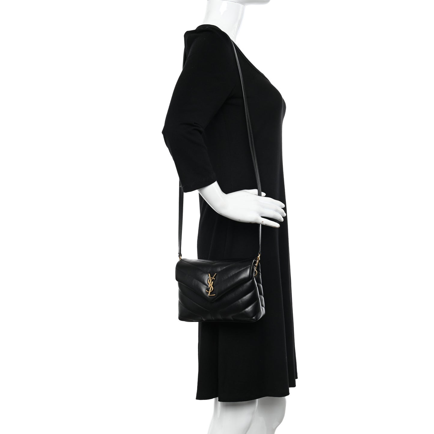 Calfskin Y Quilted Monogram Toy Loulou Crossbody Bag Black