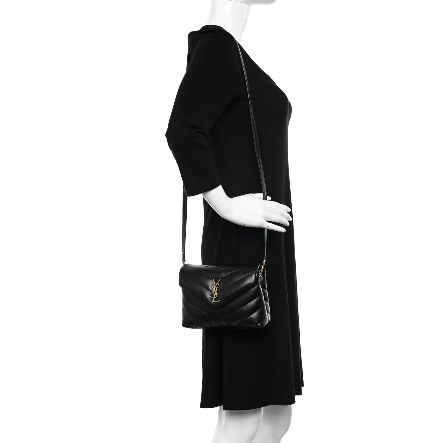 Saint Laurent Calfskin Y Quilted Monogram Toy Loulou Crossbody Bag Black 2 of 12