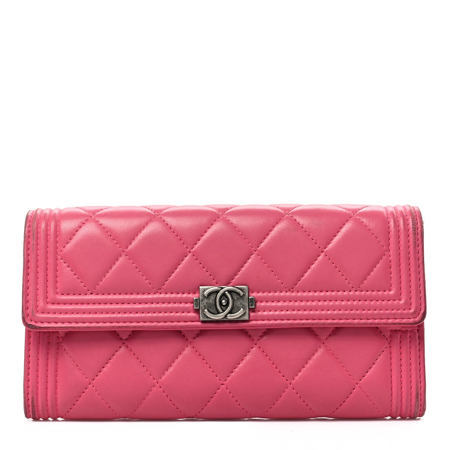 Chanel Lambskin Quilted Boy Flap Wallet Fuchsia 1 of 9