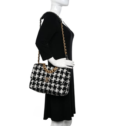 Chanel Tweed Quilted Large Chanel 19 Flap Black Ecru White 2 of 11
