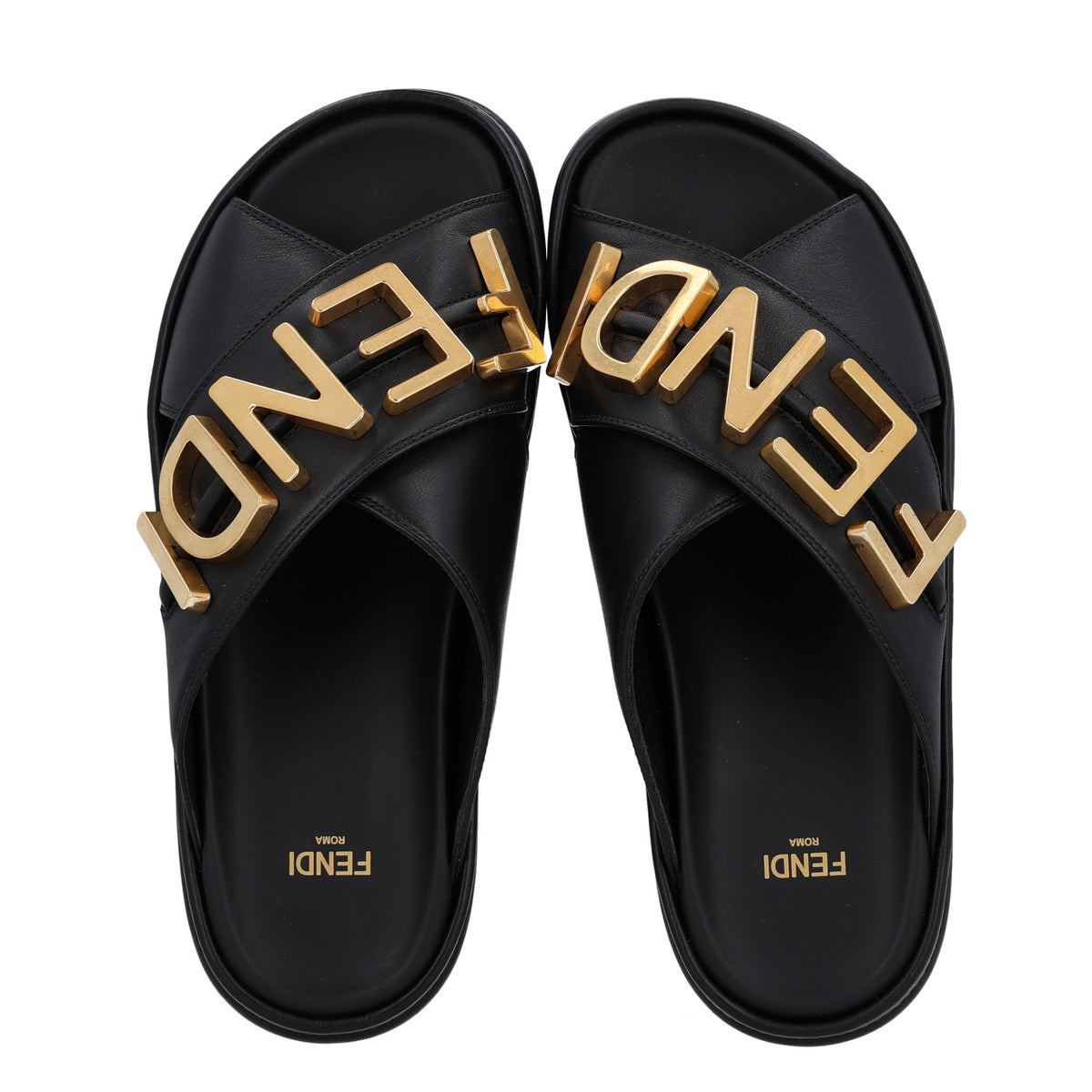 Fendi Vitello Womens Fendigraphy Slide Sandals 36 Black 2 of 11