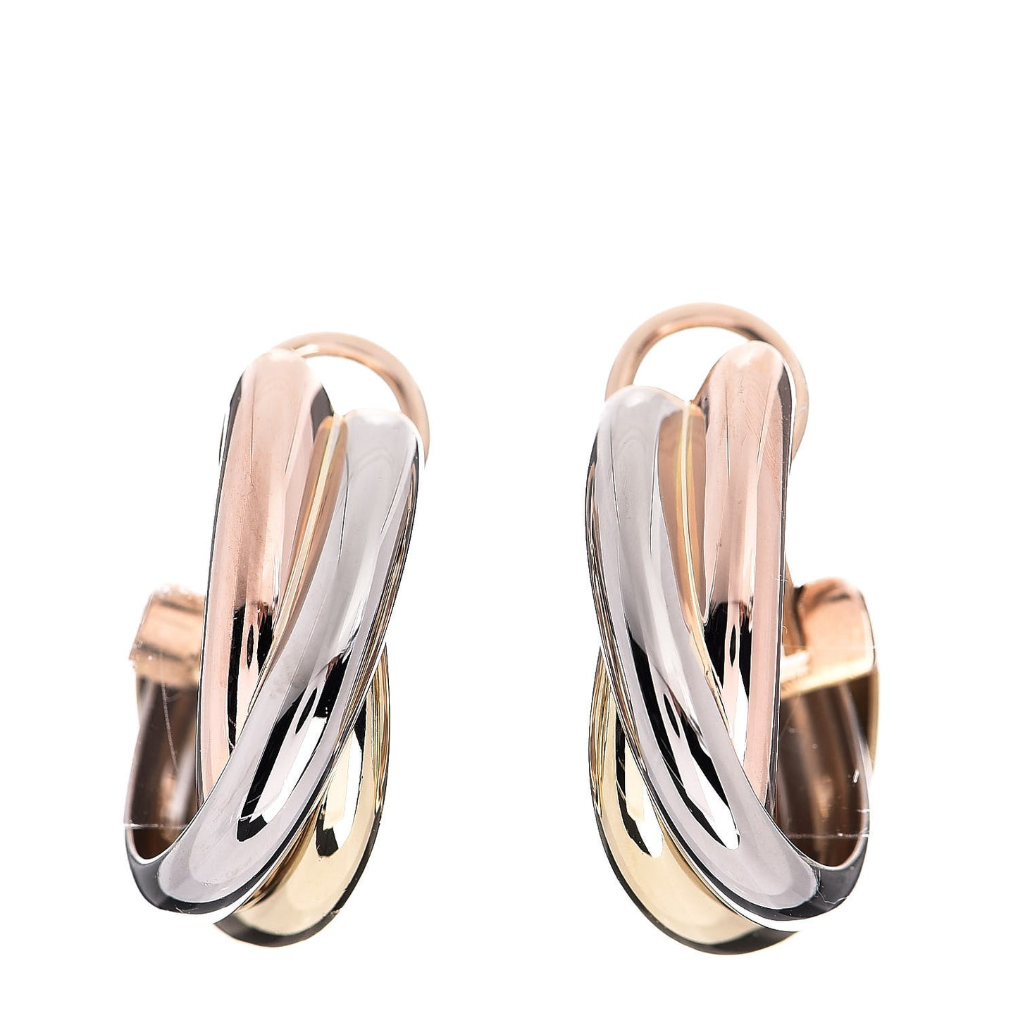 18K Pink Yellow White Gold Large Trinity Clip-On Earrings