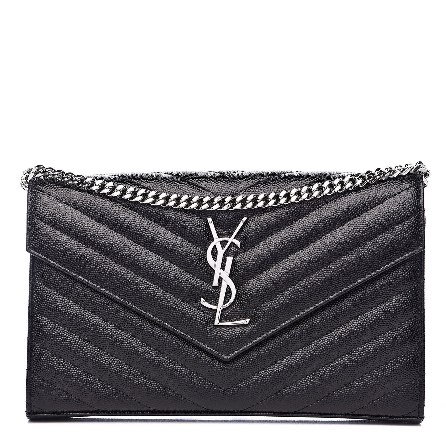 Grain De Poudre Matelasse Chevron Monogram Chain Wallet Black