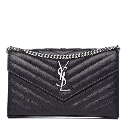 Saint Laurent Grain De Poudre Matelasse Chevron Monogram Chain Wallet Black 1 of 9