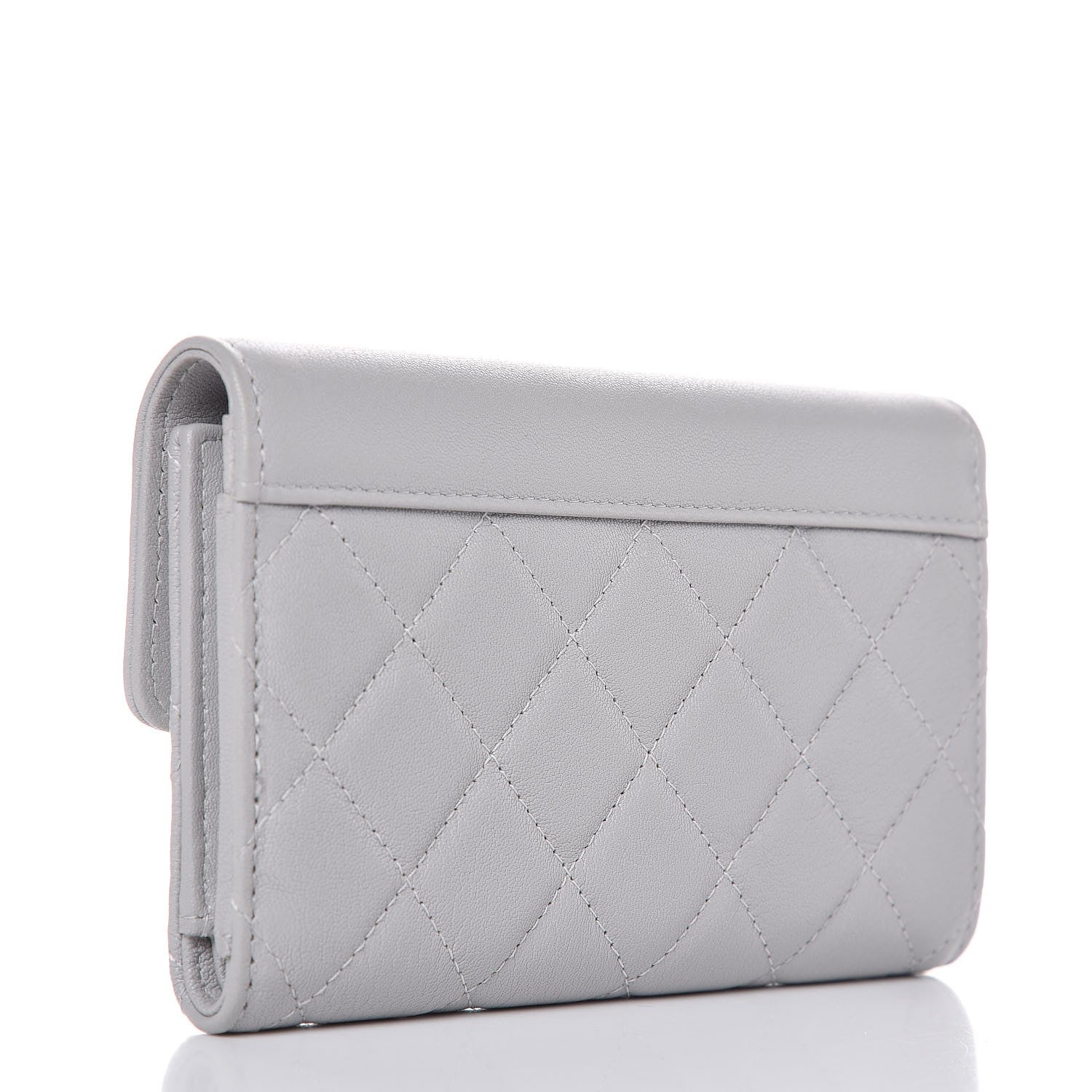 Chanel Lambskin Quilted CC Box Flap Wallet Grey 3 of 10