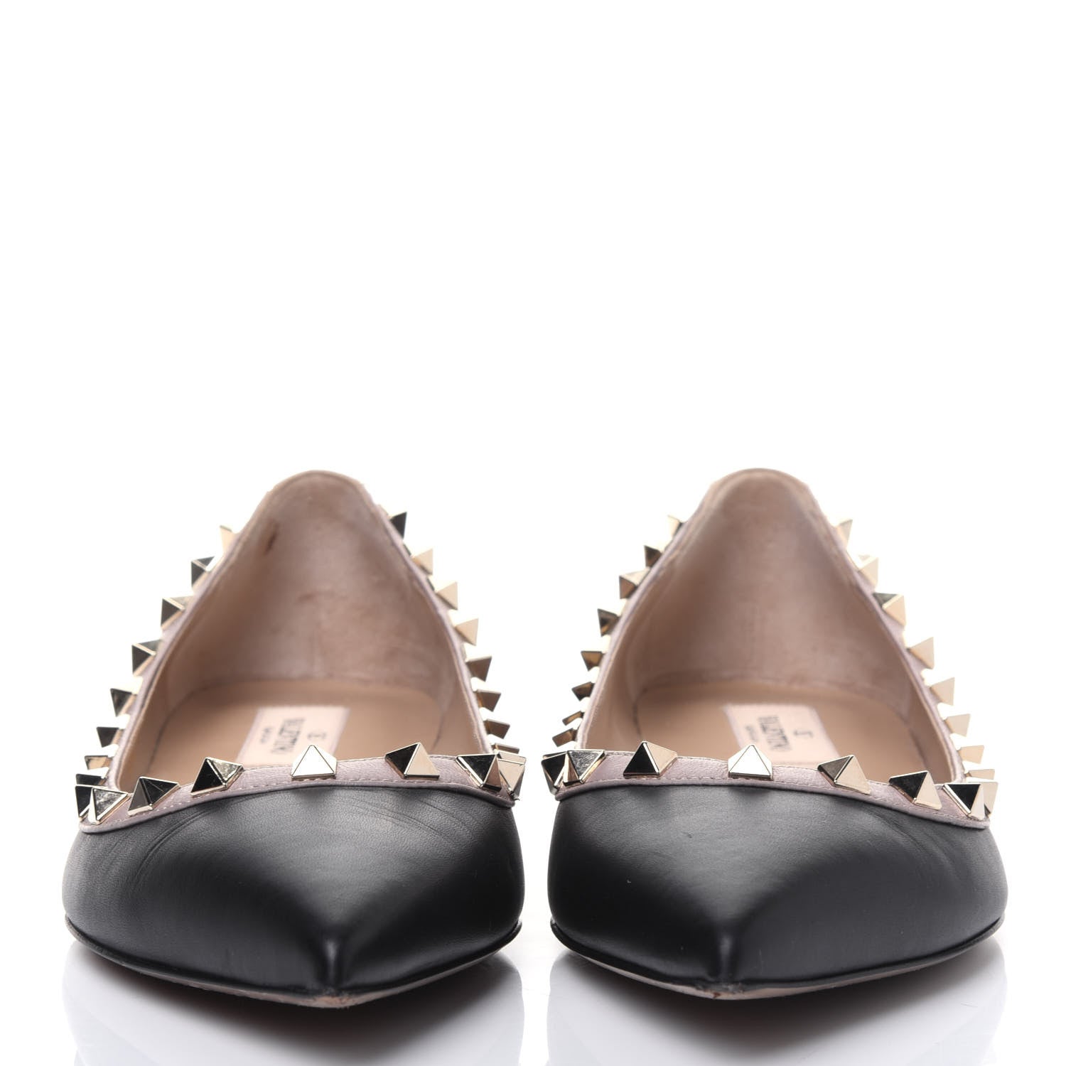 Valentino Garavani Calfskin Nappa Rockstud Ballerina Flats 37.5 Black Poudre 2 of 12