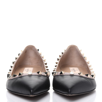 Valentino Garavani Calfskin Nappa Rockstud Ballerina Flats 37.5 Black Poudre 2 of 12