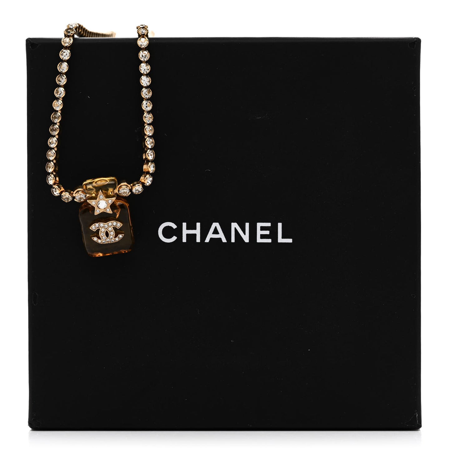 Resin Crystal CC Star Perfume Bottle Necklace Gold