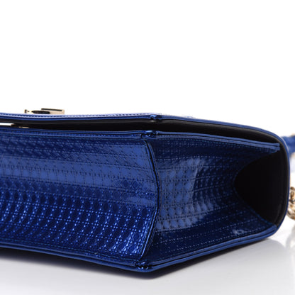 Christian Dior Metallic Patent Micro-Cannage Medium Diorama Flap Bag Blue 7 of 14