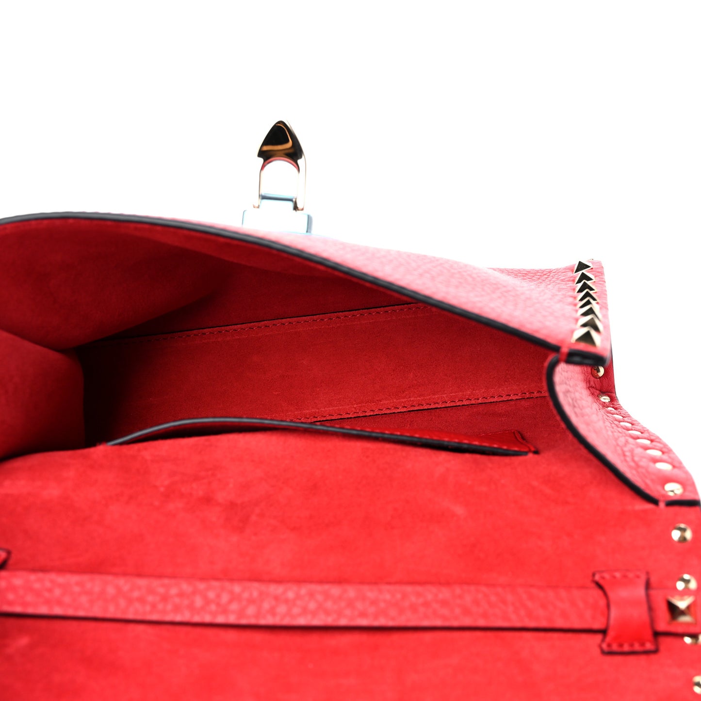 Pebbled Calfskin Medium Rockstud Flip Lock Crossbody Bag Rouge Pur