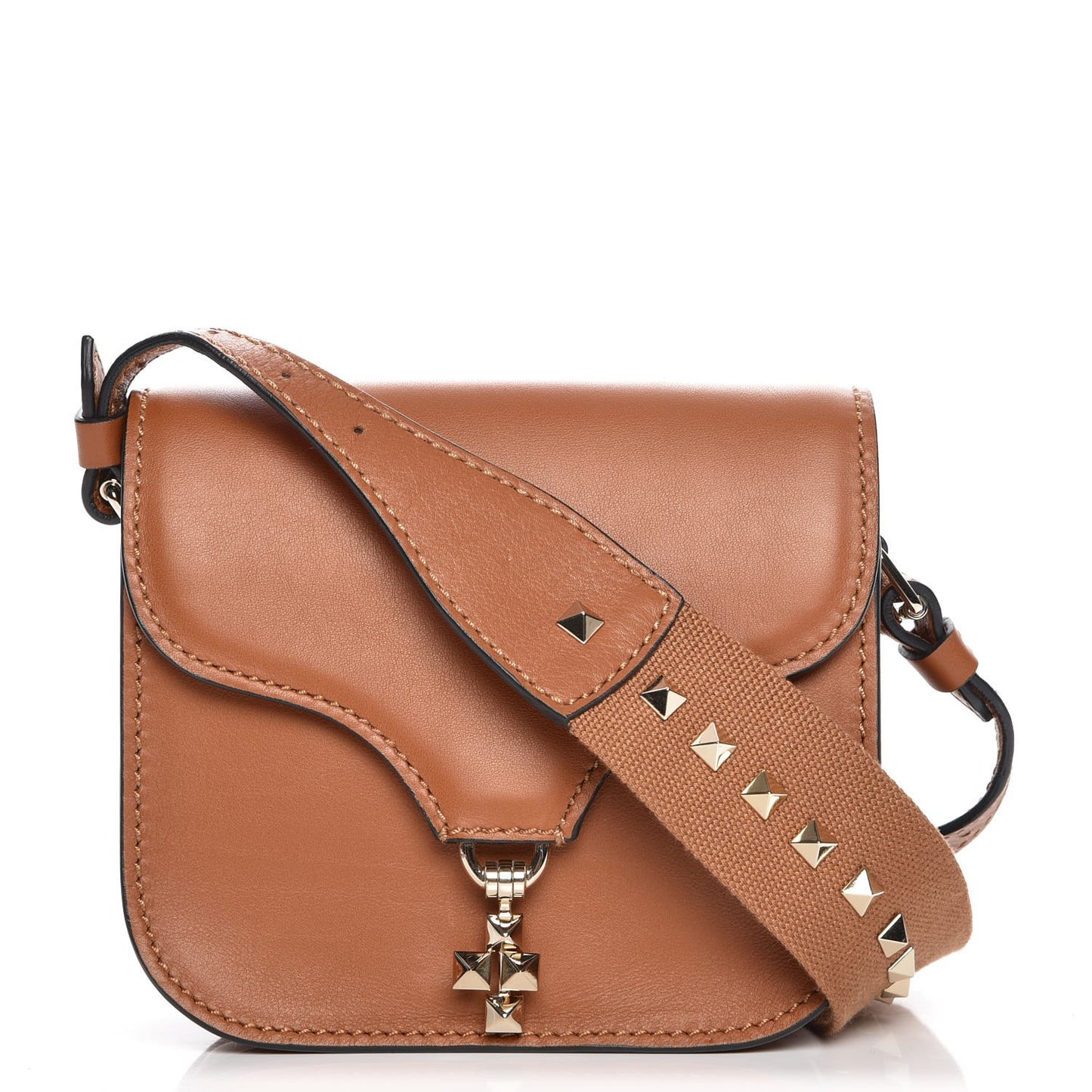 Calfskin Small Rockstud Band Crossbody Bag Light Cuir