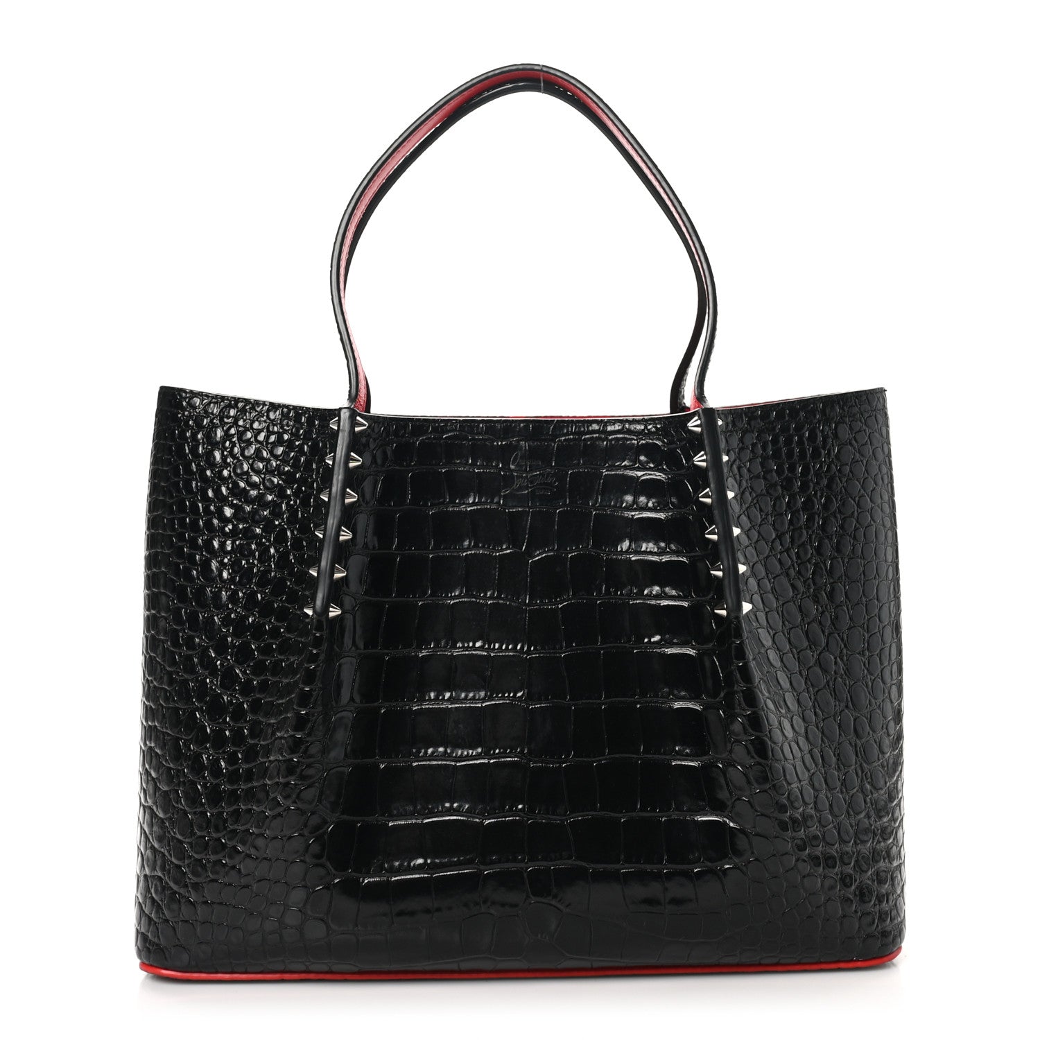 Christian Louboutin Crocodile Embossed Calfskin Spiked Small Cabarock Shopper Tote Black 1 of 9