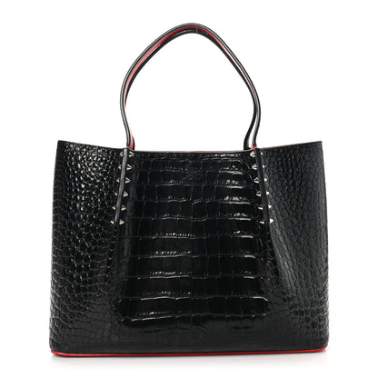 Christian Louboutin Crocodile Embossed Calfskin Spiked Small Cabarock Shopper Tote Black 1 of 9