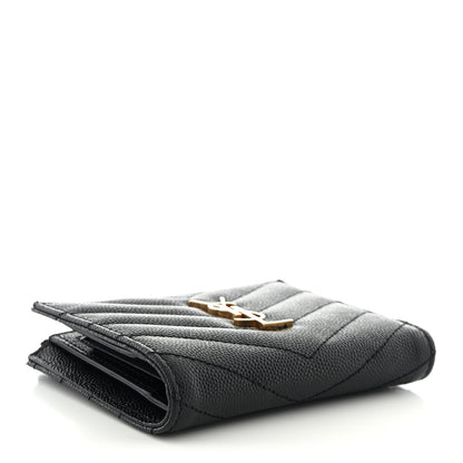 Saint Laurent Grain De Poudre Matelasse Chevron Monogram Zipped Card Case Black 4 of 11
