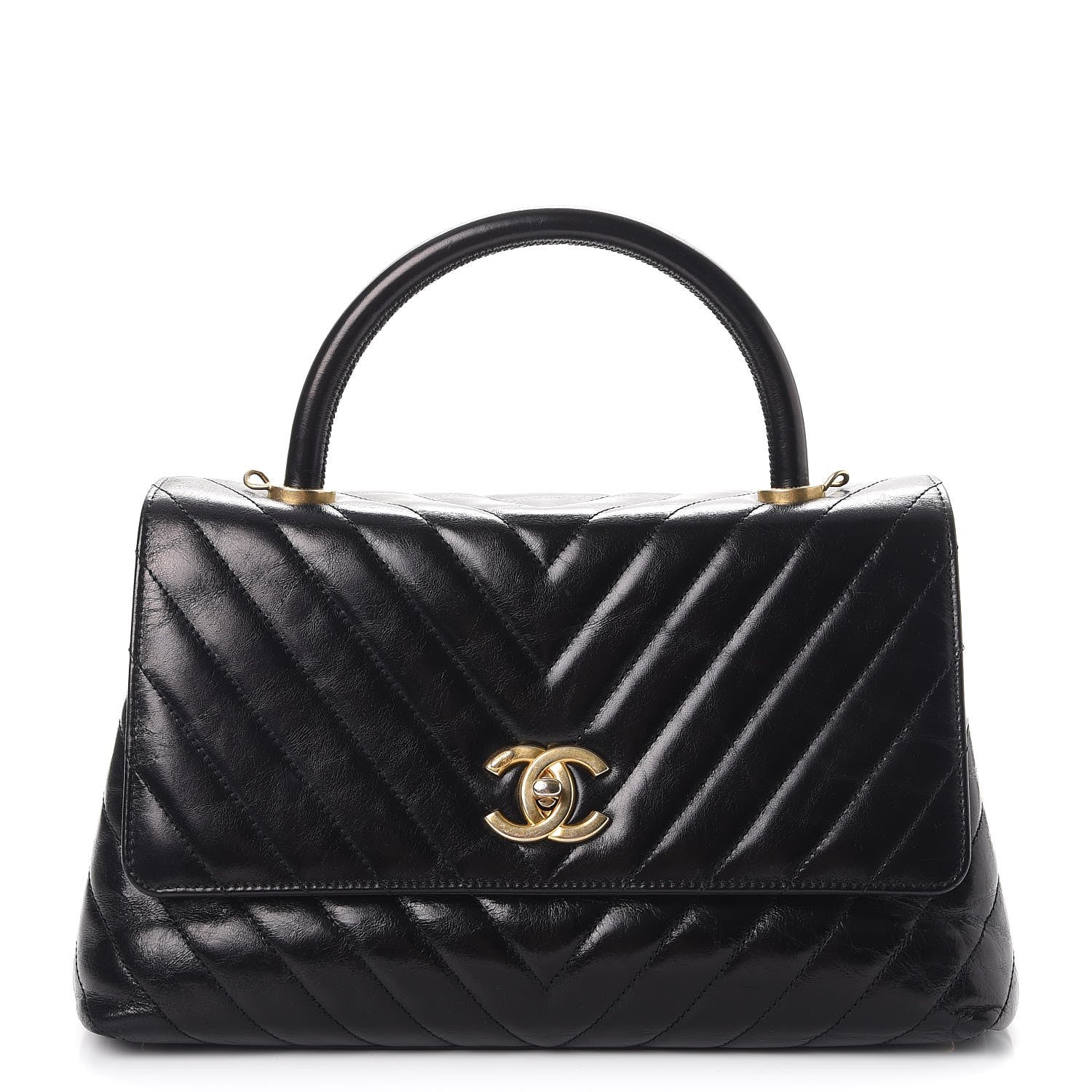 Chanel Calfskin Chevron Quilted Small Coco Handle Flap Black 1 of 7