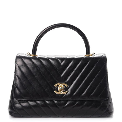 Chanel Calfskin Chevron Quilted Small Coco Handle Flap Black 1 of 7