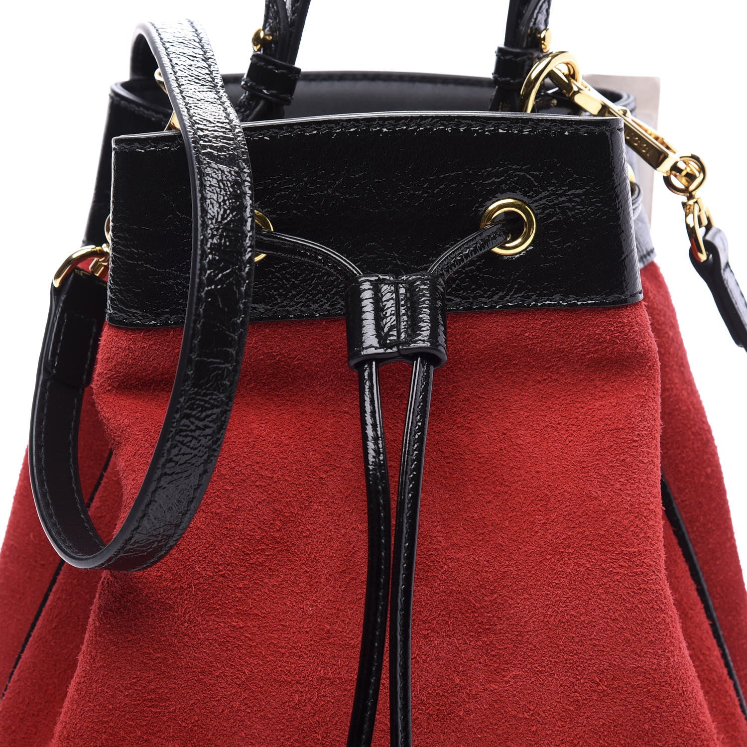 Gucci Suede Patent Web Small Ophidia Bucket Bag Hibiscus Red Black 10 of 10