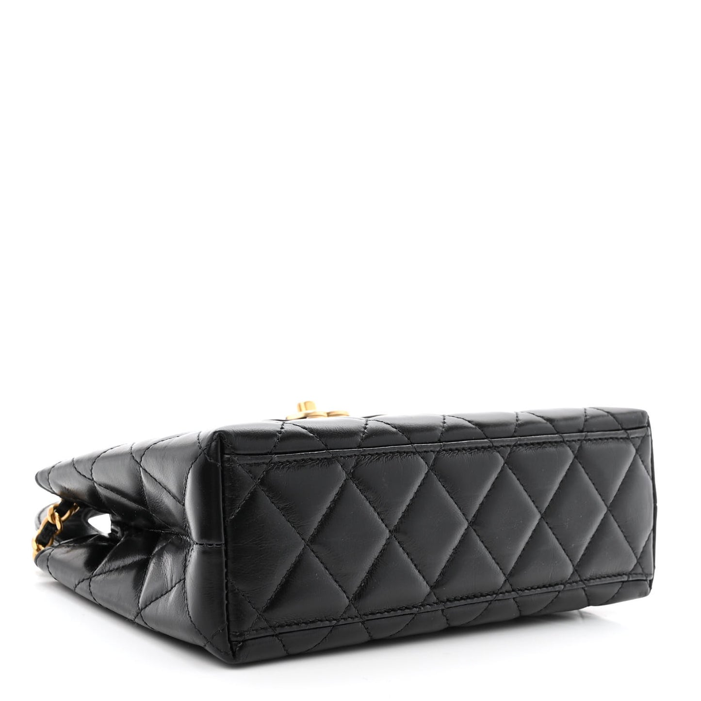 Shiny Aged Calfskin Quilted Nano Kelly Shopper Black