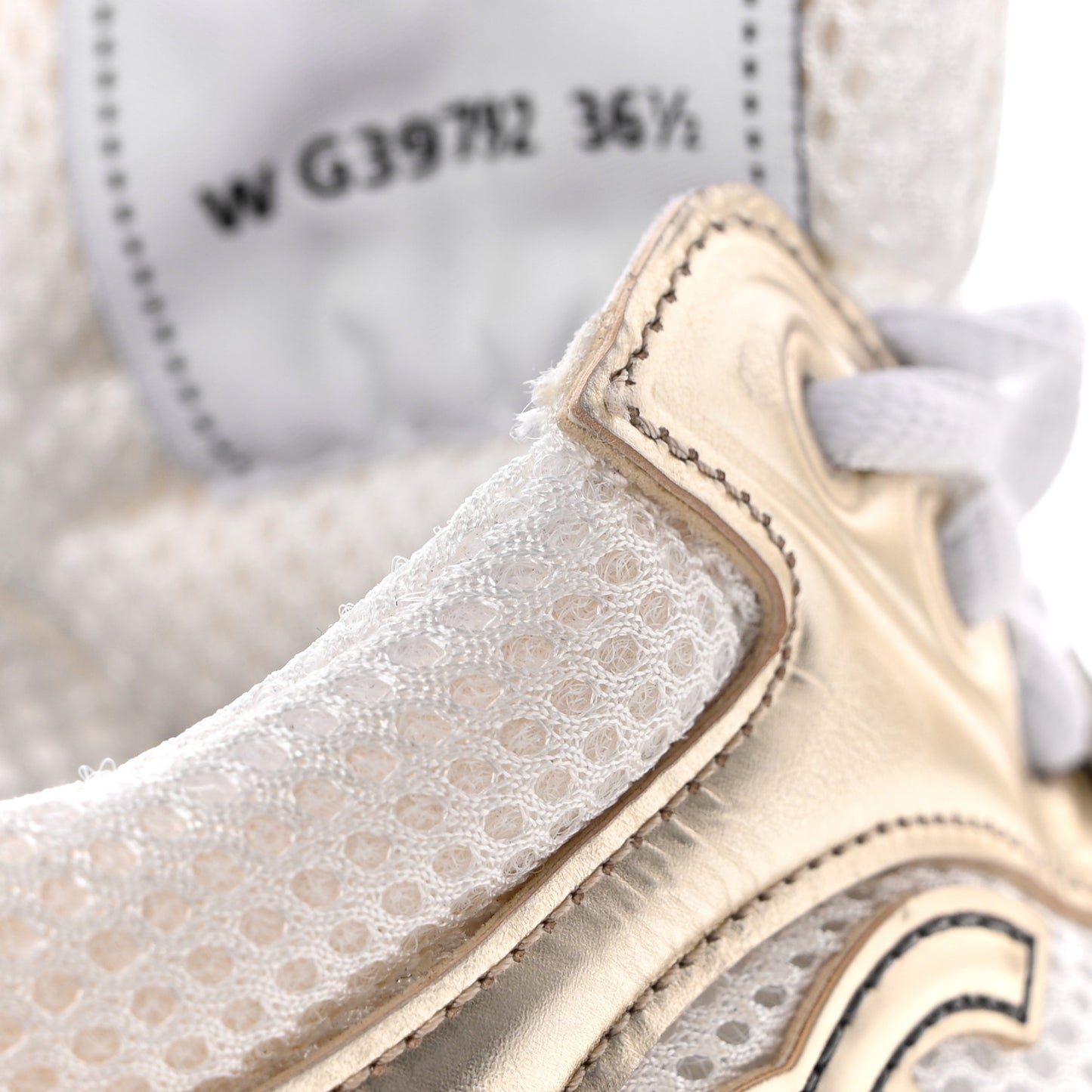 Fabric Laminated Calfskin Stretch CC Sneakers 36.5 White Gold Silver