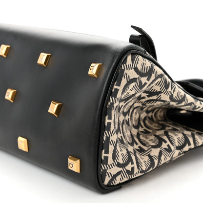 Salvatore Ferragamo Canvas Calfskin Gancini The Studio Bag Black Beige 11 of 18