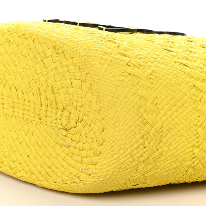 Loewe Calfskin Raffia Paulas Ibiza Medium Anagram Basket Tote Bag Natural Lemon 8 of 8