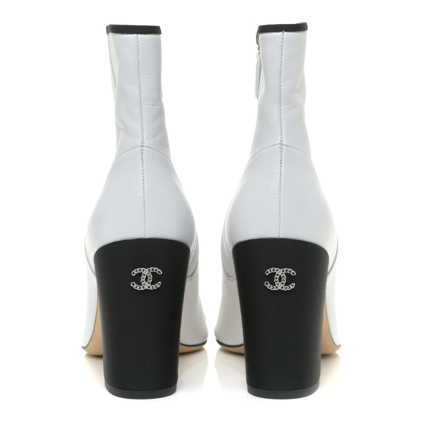 Lambskin Grosgrain CC Cap Toe Short Boots 40 White Black