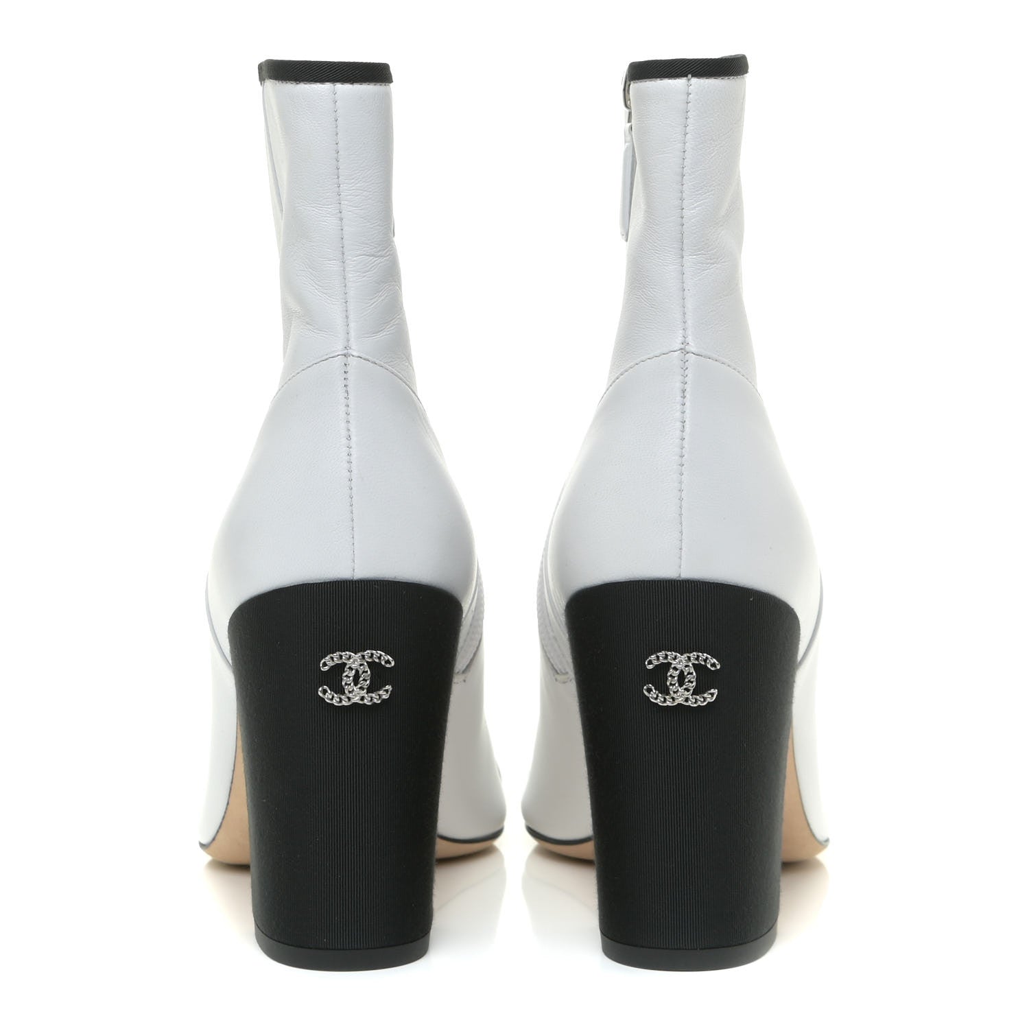 Chanel Lambskin Grosgrain CC Cap Toe Short Boots 40 White Black 4 of 14