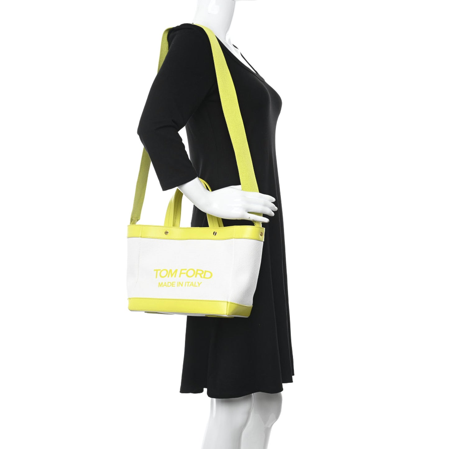 Canvas Calfskin Mini Logo Tote White Yellow