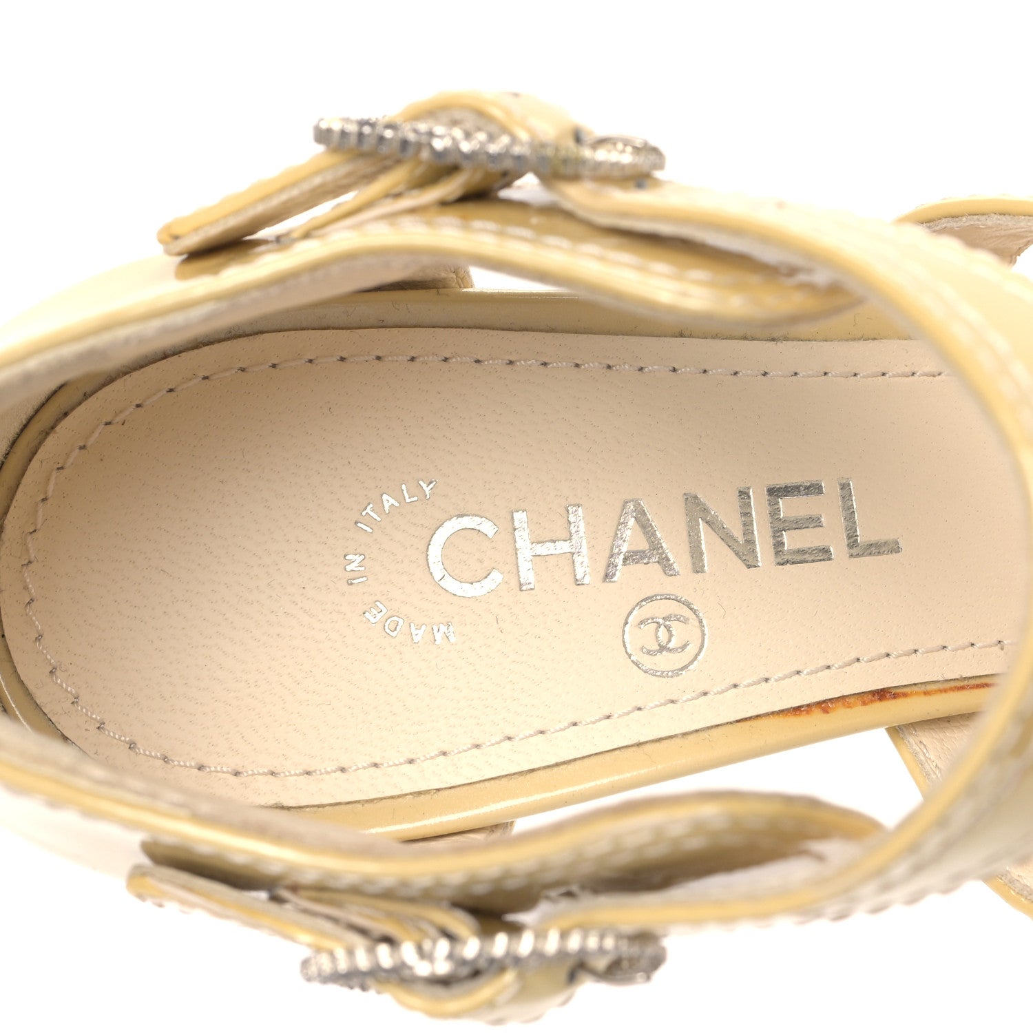 Chanel Patent Crystal CC Sandals 36 Beige Clair 7 of 11