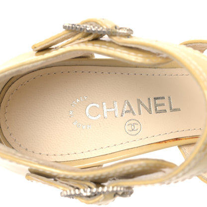 Chanel Patent Crystal CC Sandals 36 Beige Clair 7 of 11