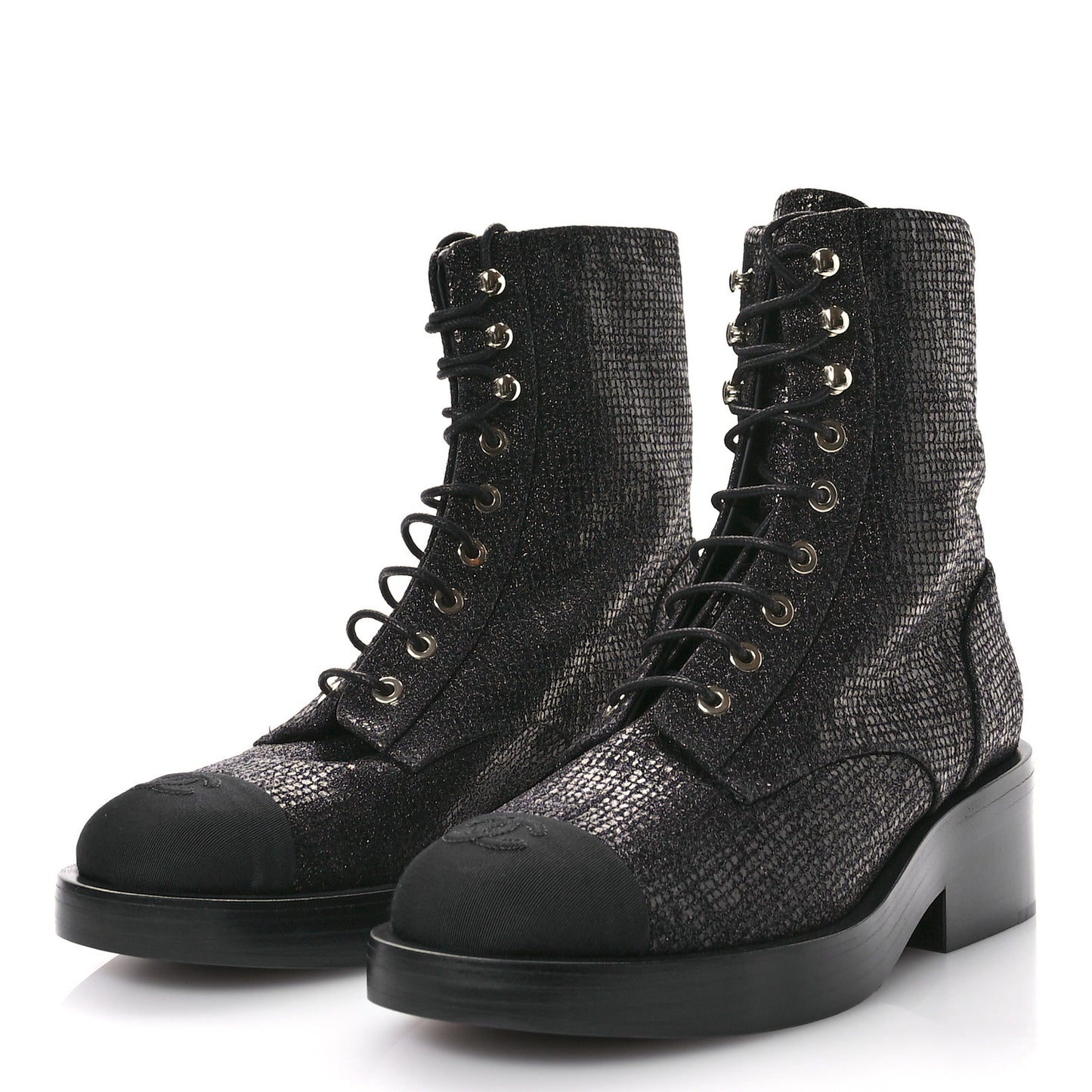 Fabric Crossgrain Cap Toe Combat Boots 38.5 Black