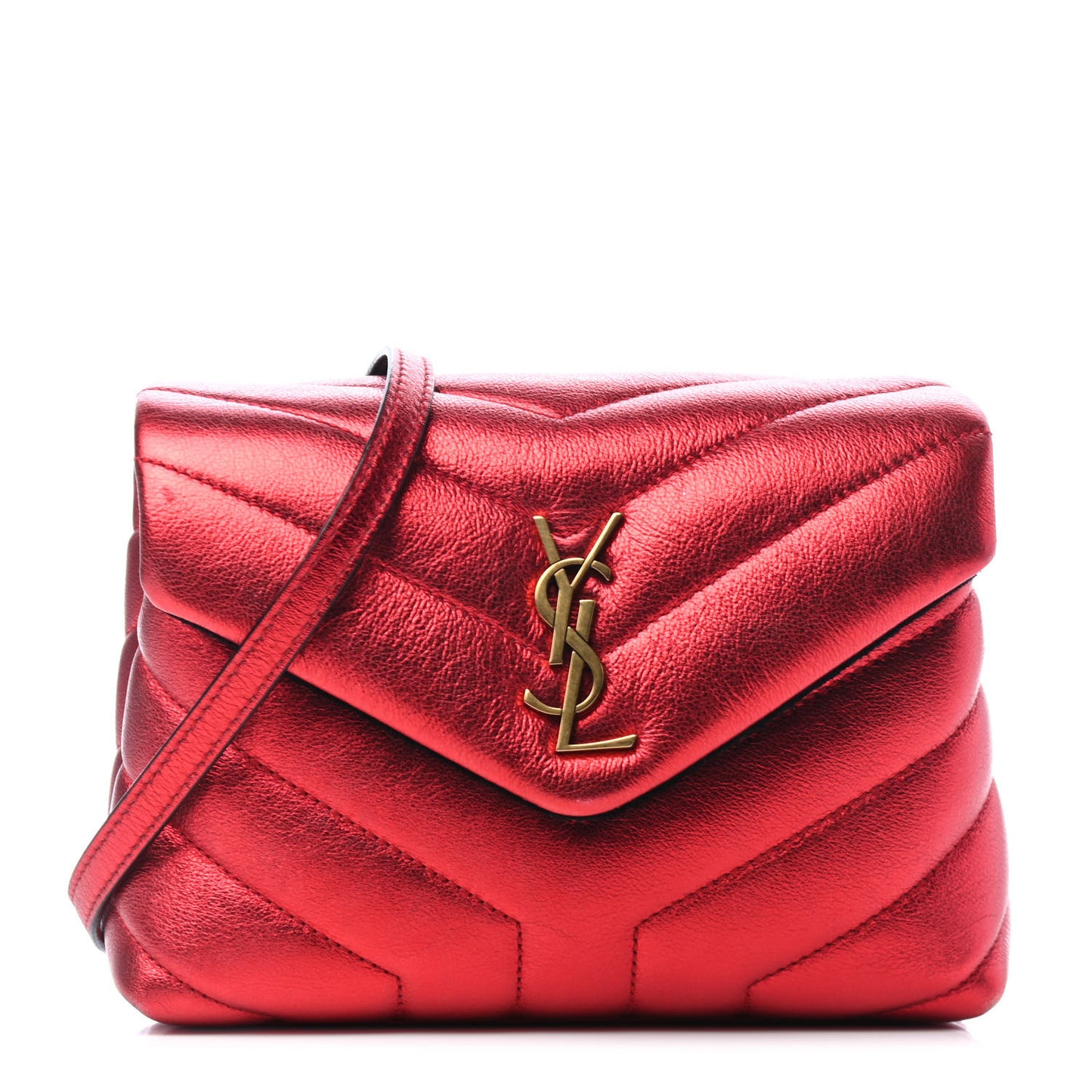 Metallic Calfskin Matelasse Toy Loulou Monogram Chain Satchel Red