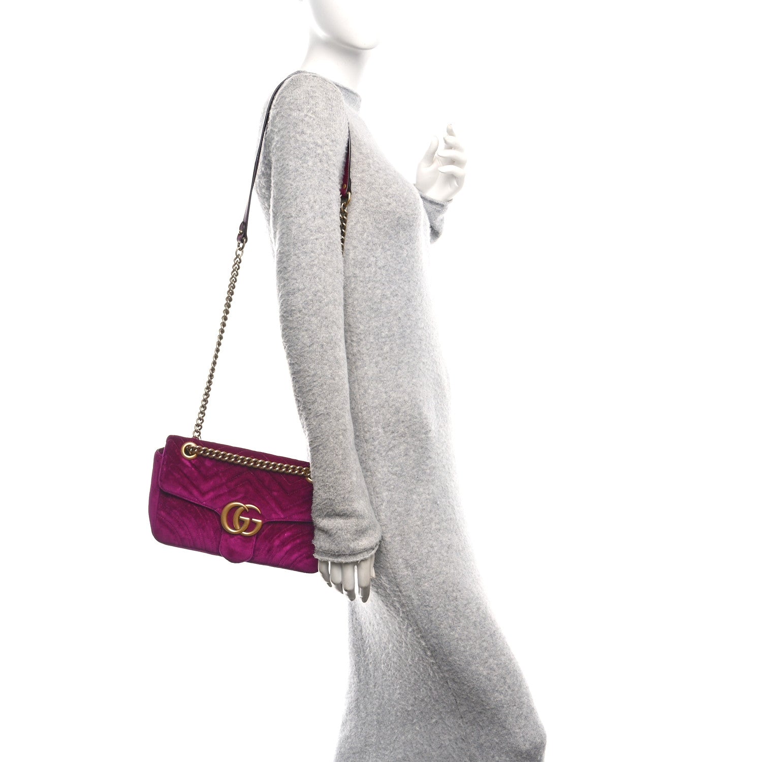 Gucci Velvet Matelasse Small GG Marmont Shoulder Bag Fuchsia Violet Cyclamen 2 of 12
