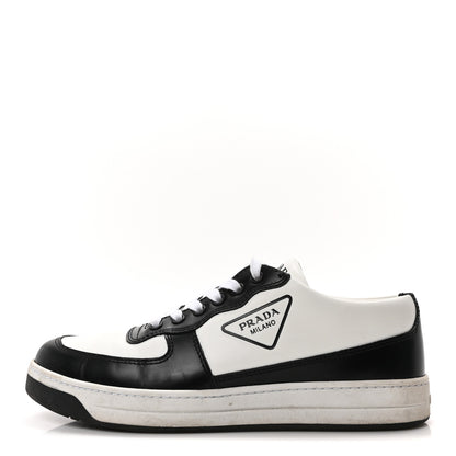 Prada Spazzolato Rois Vitello Soft Triangle Logo Womens Low Top Sneakers 39 White Black 1 of 9
