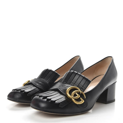 Gucci Malaga Kid GG Marmont Fringe 50mm Loafer Pumps 37 Black 3 of 10