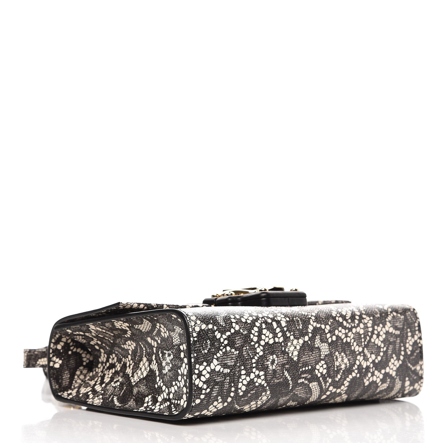 Lace Printed Calfskin Lucia Top Handle Bag Black