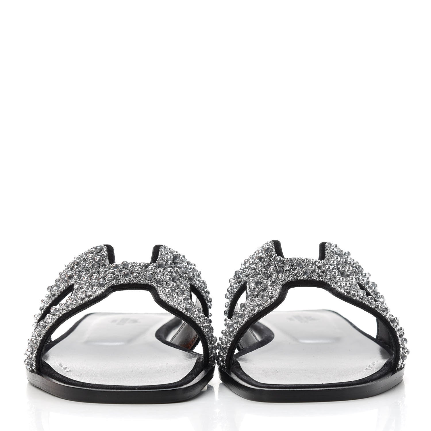 Hermes Goatskin Crystal Oran Sandals 38.5 Black 2 of 10