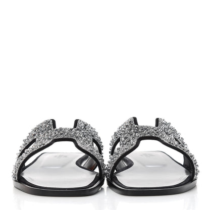 Hermes Goatskin Crystal Oran Sandals 38.5 Black 2 of 10