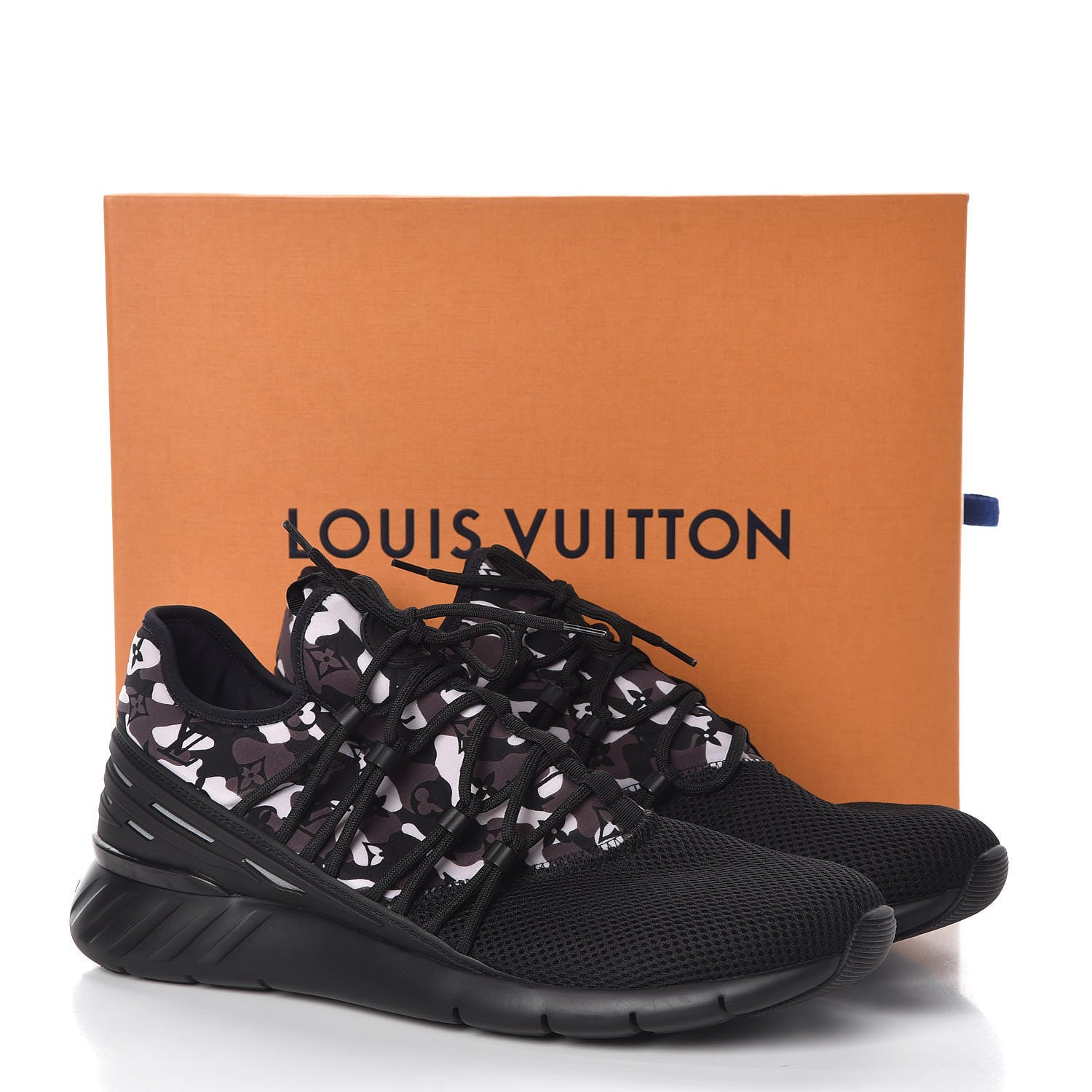 Louis Vuitton Neoprene Mesh Rubber Monogram Camo Fastlane Low Sneakers 9.5 Black 8 of 8