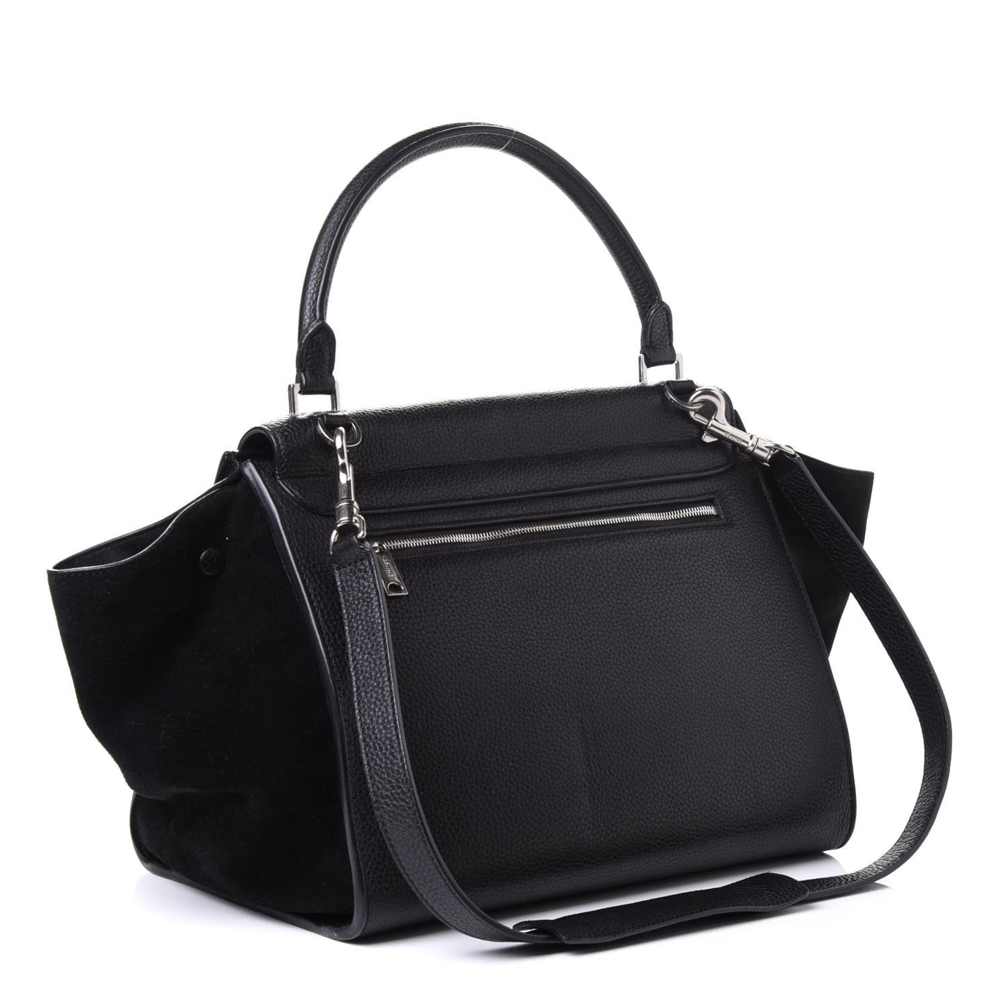 Drummed Calfskin Suede Medium Trapeze Black
