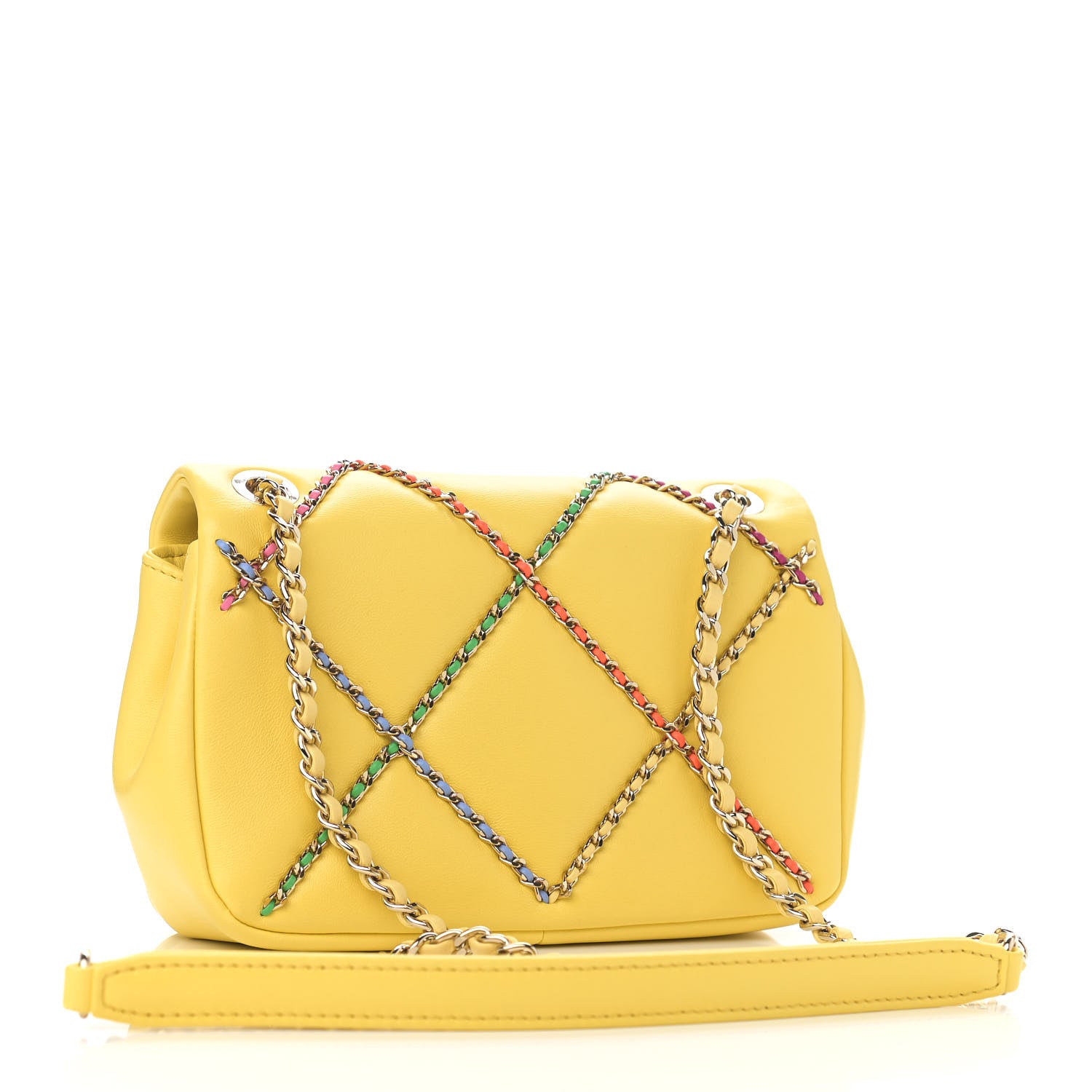 Chanel Lambskin Small Entwined Chain Flap Yellow Multicolor 3 of 11