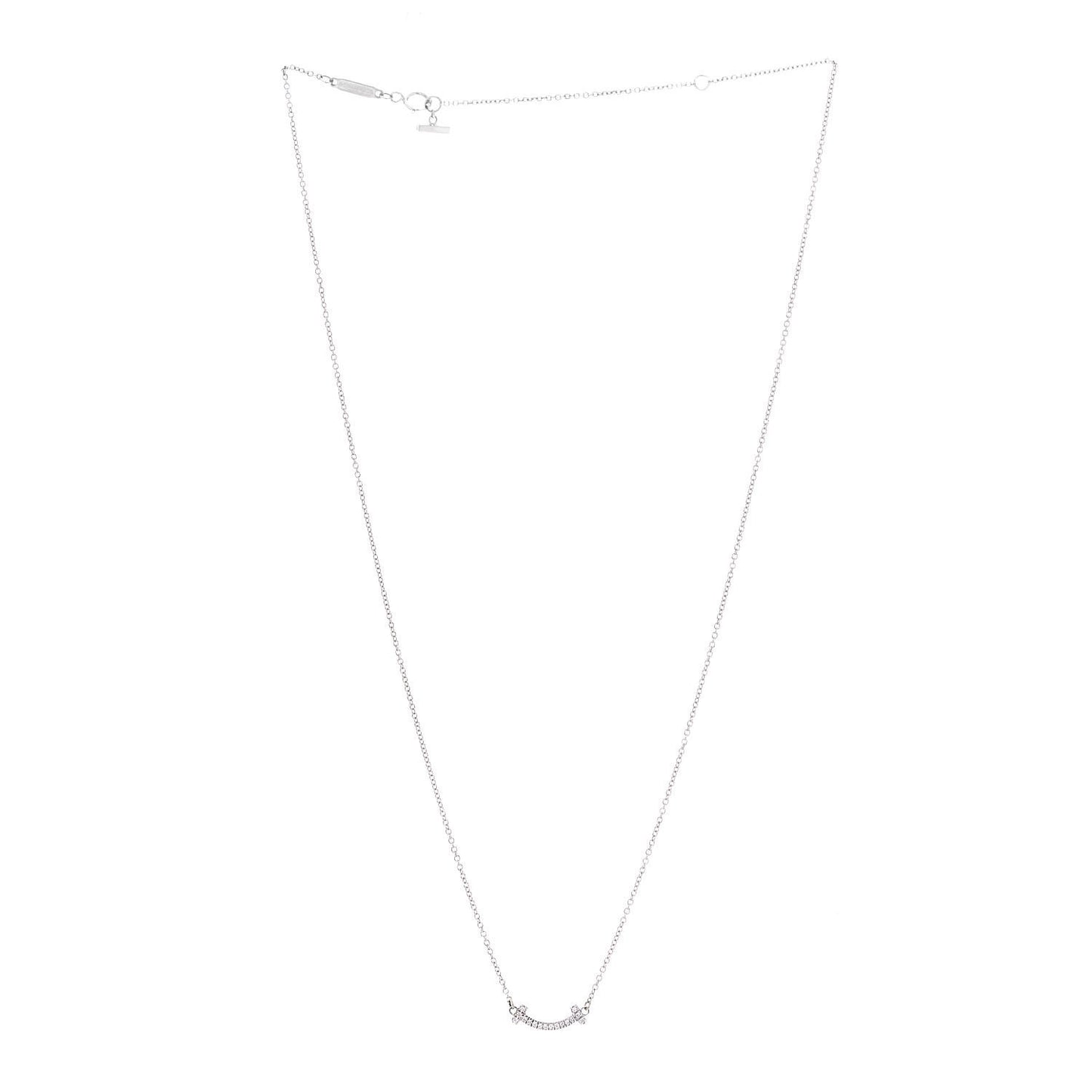 18K White Gold Diamond Mini T Smile Pendant Necklace
