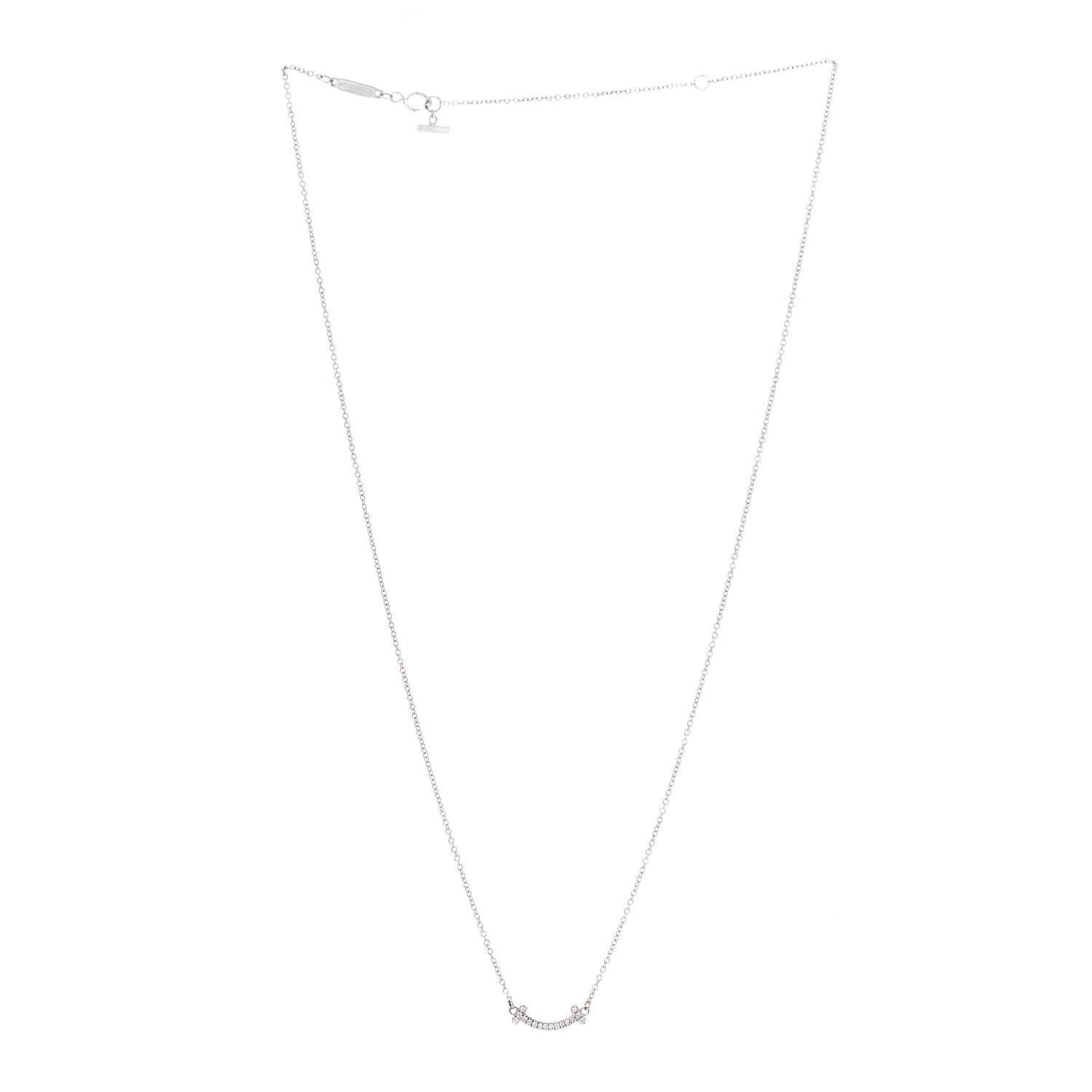 Tiffany 18K White Gold Diamond Mini T Smile Pendant Necklace 2 of 6
