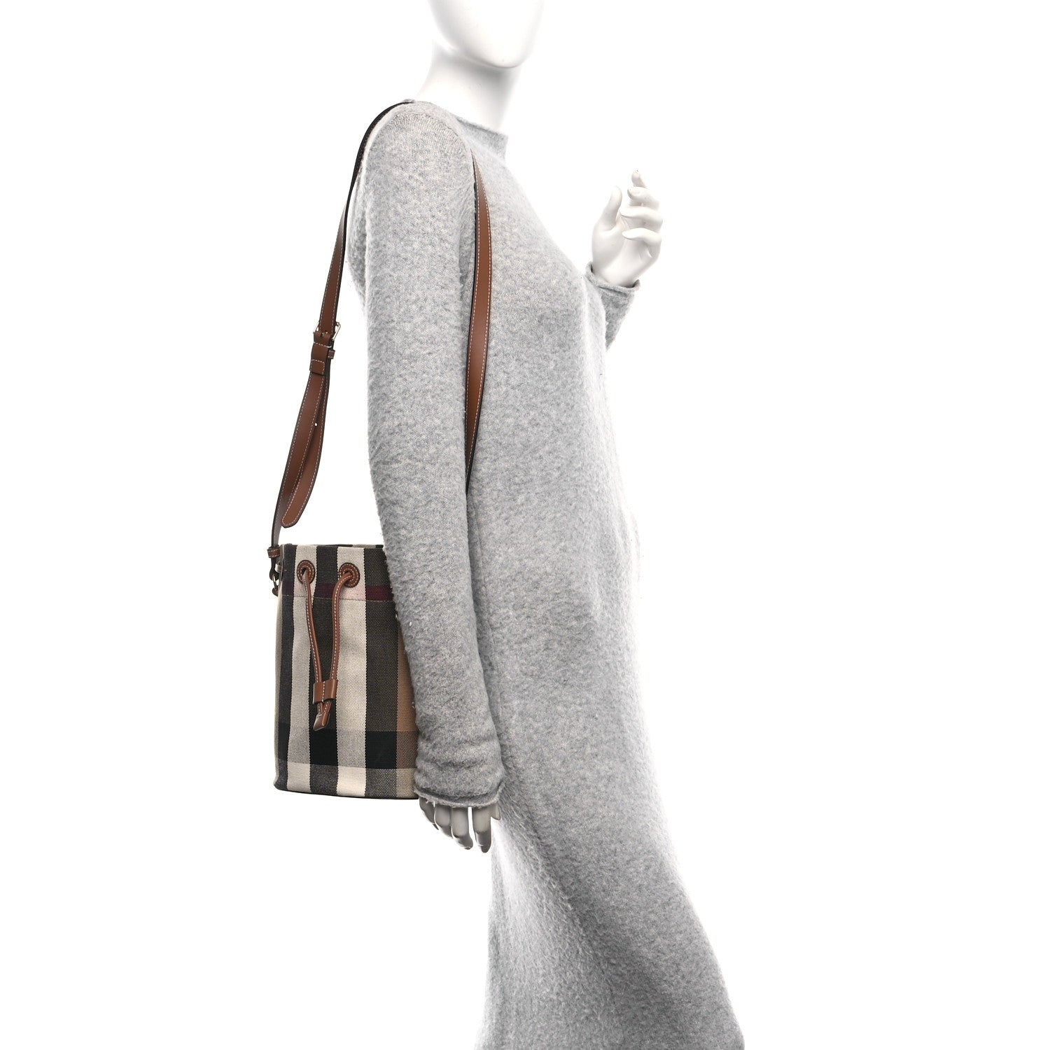 Burberry Giant Check Canvas Small Bucket Bag Taupe Brown 2 of 10
