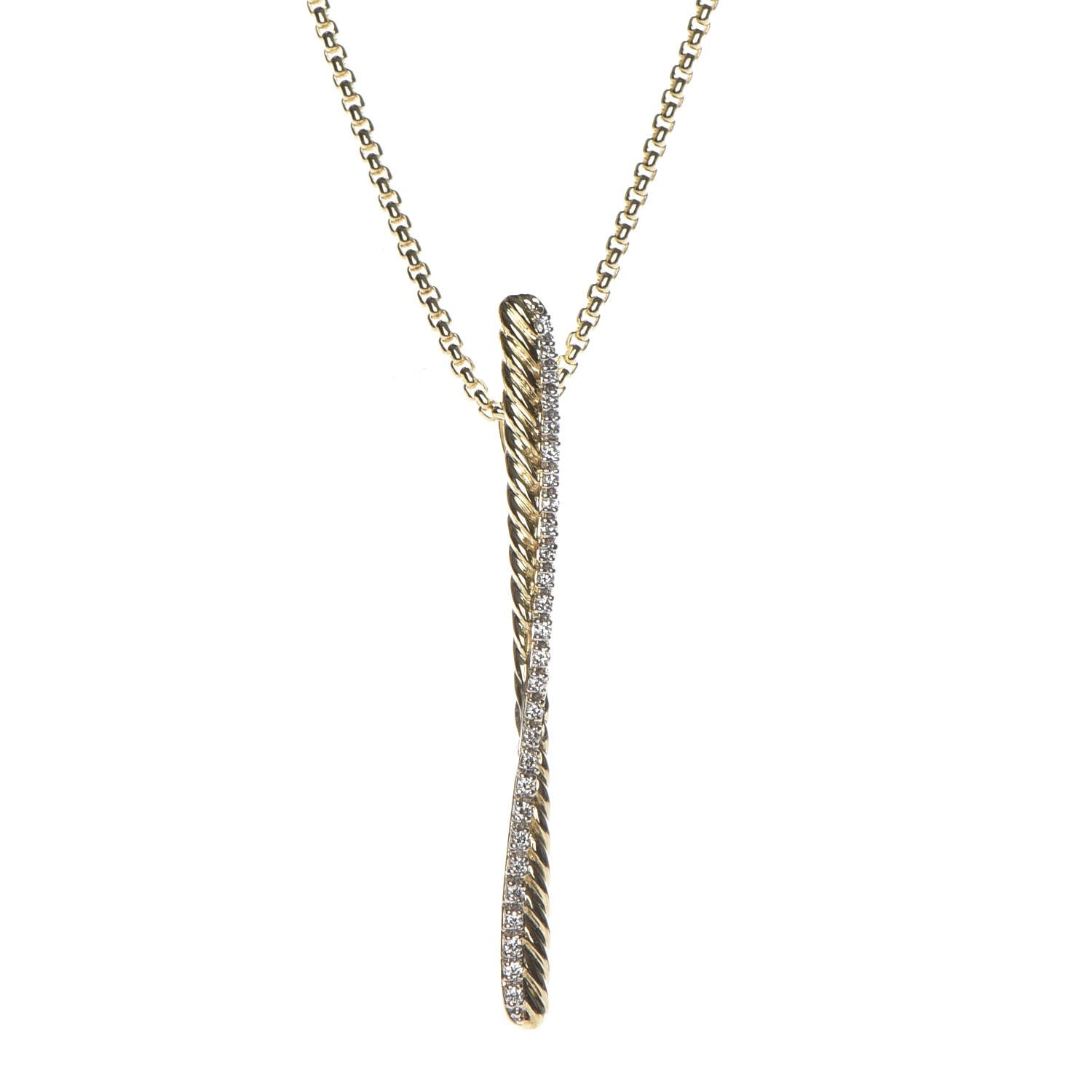 David Yurman 18K Yellow Gold Diamond Crossover Bar Pendant Necklace 4 of 8