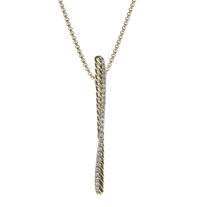 David Yurman 18K Yellow Gold Diamond Crossover Bar Pendant Necklace 4 of 8