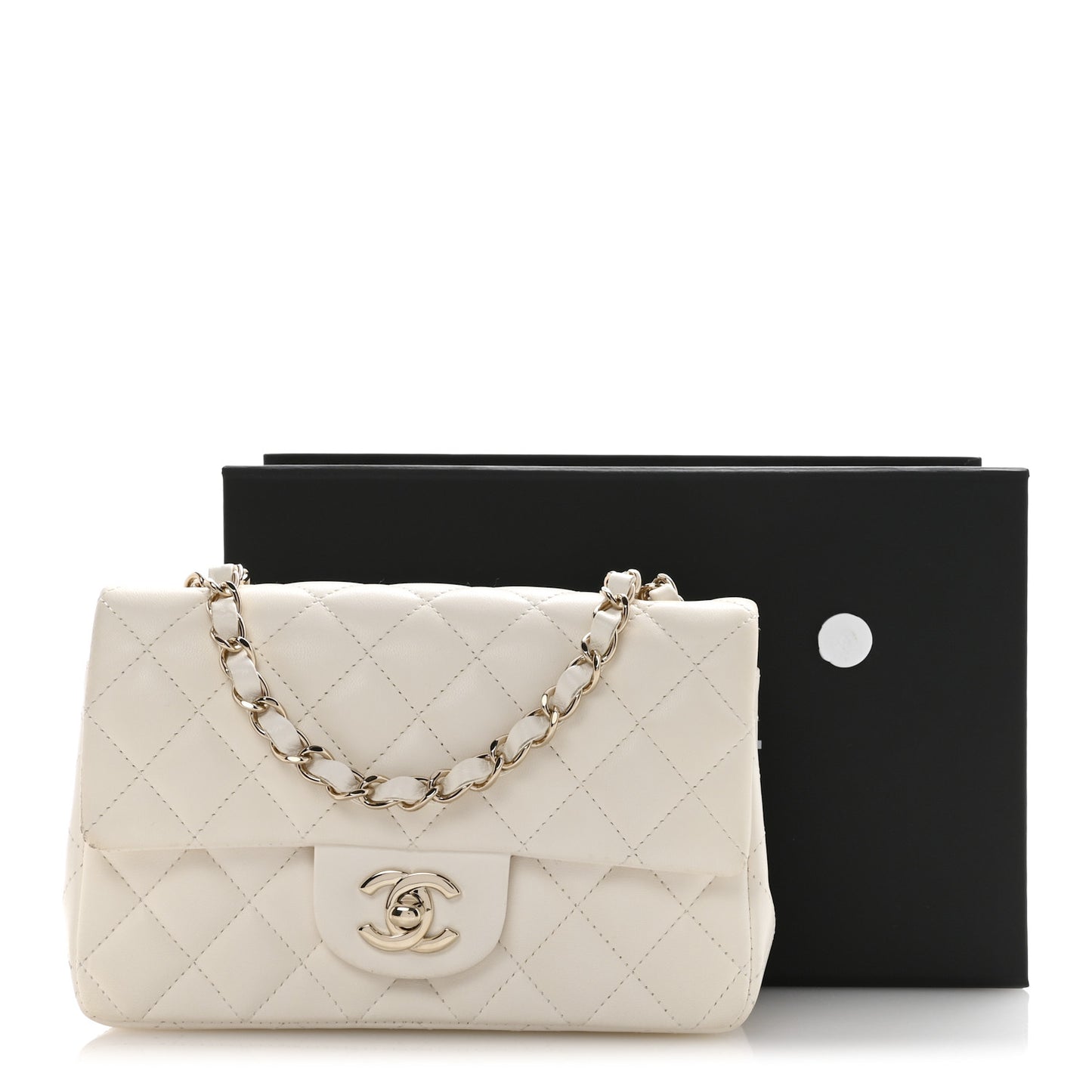 Lambskin Quilted Mini Rectangular Flap White