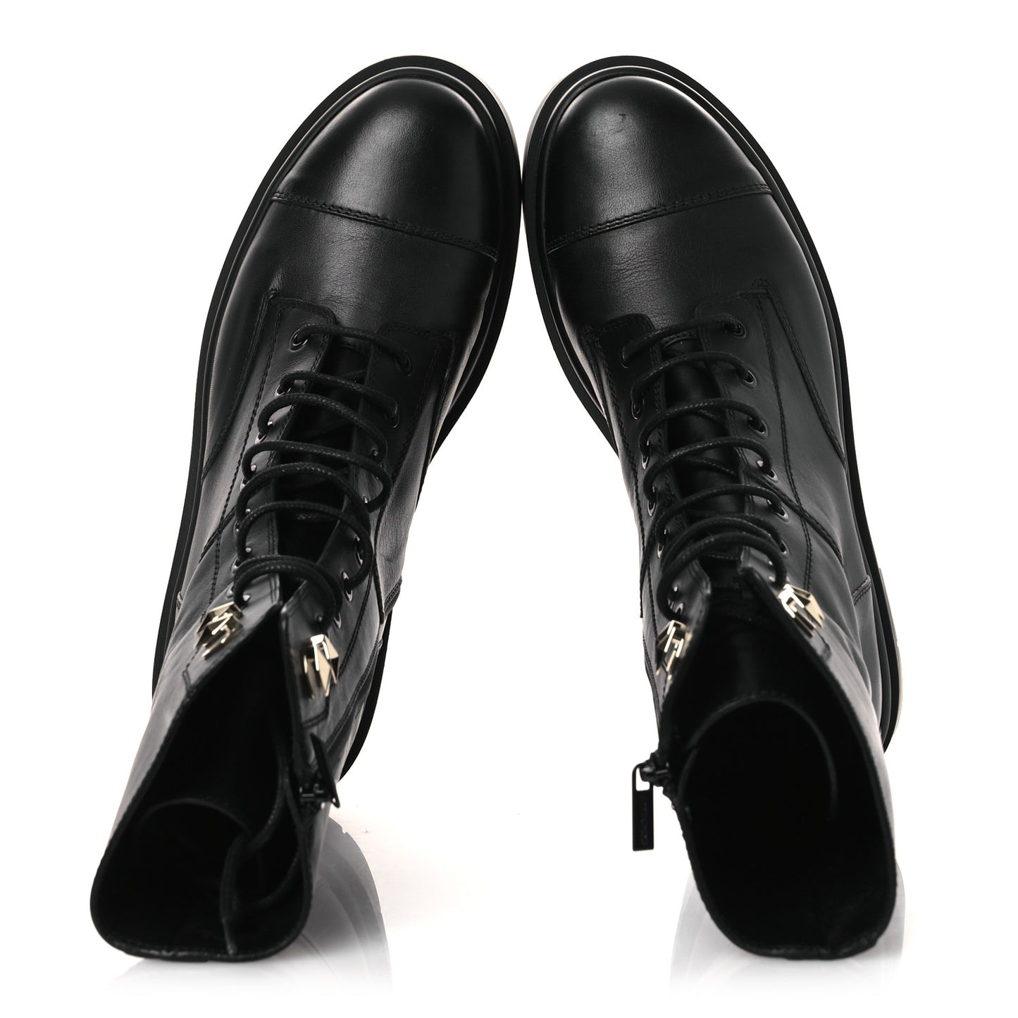 Smooth Calfskin Diamond Hook Nari Flat Boots 40 Black Gold
