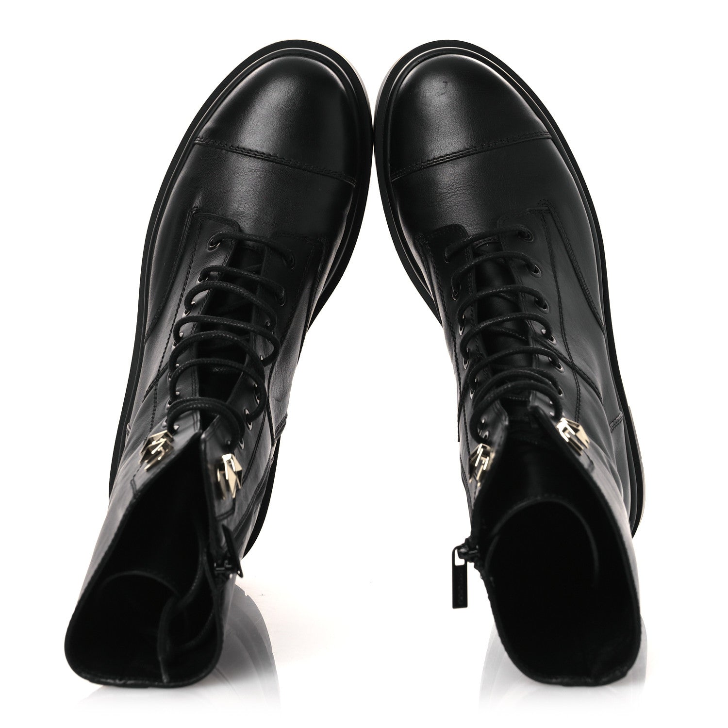 Jimmy Choo Smooth Calfskin Diamond Hook Nari Flat Boots 40 Black Gold 2 of 11