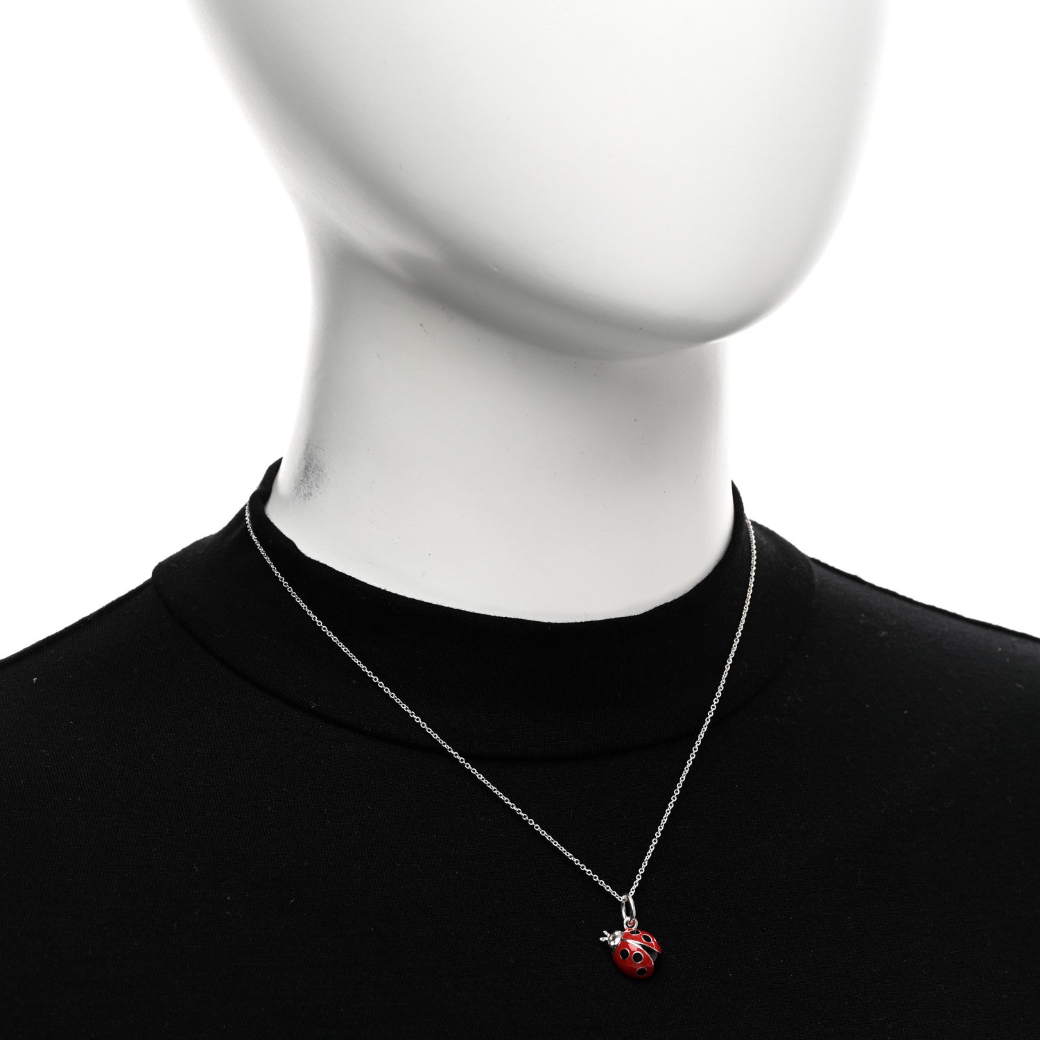 Tiffany Sterling Silver Enamel Ladybug Pendant Necklace Red Black 2 of 4